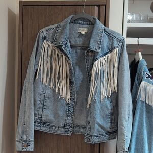 love, Fire Blue Denim Jacket with White Fringe
